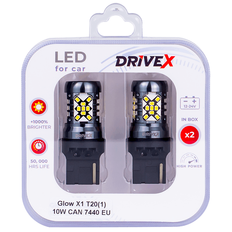 Led Лампи автомобільні Drive-X GLOW X1 T20(1) 12-24 V 10 W CAN 1200 Lm 7440/W21W Ø16 мм EU