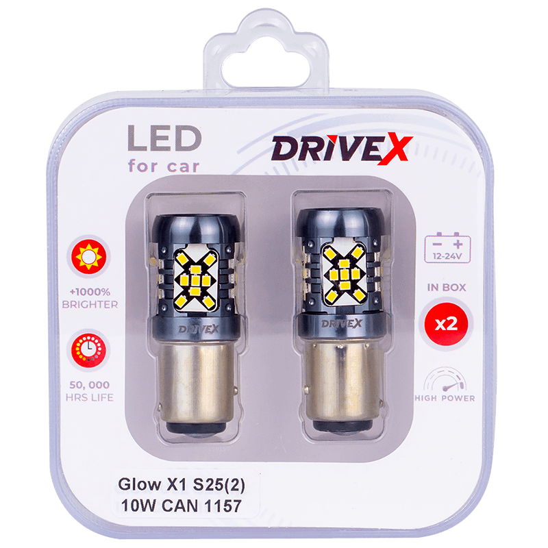 Led Лампи автомобільні Drive-X GLOW X1 S25 (2) 12-24 V 10 W CAN 1200 Lm 1157/P21/5W BAY15D Ø15 мм