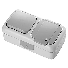 Вимикач 1кл. + Розетка із заземленням та кришкою зовнішня вологозахищена VIKO Palmiye IP54 (сірого кольору)