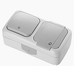 Вимикач 1кл. прохідний + Розетка із заземленням та кришкою зовнішня вологозахищена VIKO Palmiye IP54 (сірого кольору)