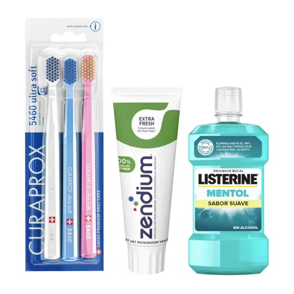 Набір зубних щіток Curaprox CS 5460/3 Ultra Soft + паста Zendium Extra Fresh + ополіскувач LISTERINE mentol Sabor Suave 0% alc.