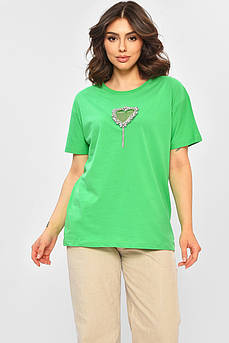 Футболка жіноча однотонна зеленого кольору з камінням р.S 203766M