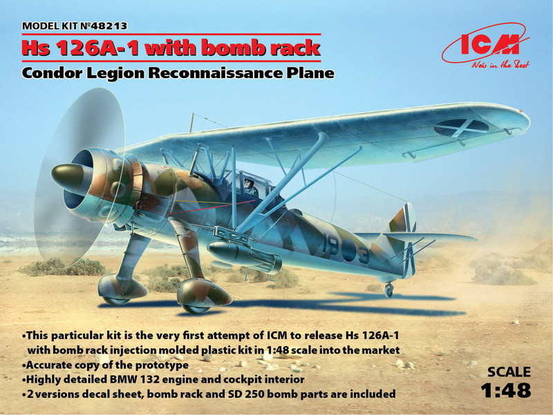 Пластикова модель 1/48 ICM 48213 німецький розвідувальний літак Хеншель Hs 126A-1 з бомботримачами