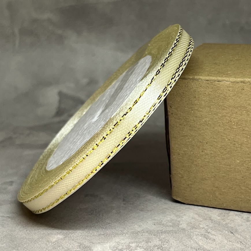 Атласна стрічка 0,6 см з золотим люрексом, арт 018425, кремовий, 22 метри, Кремовий, фото 1