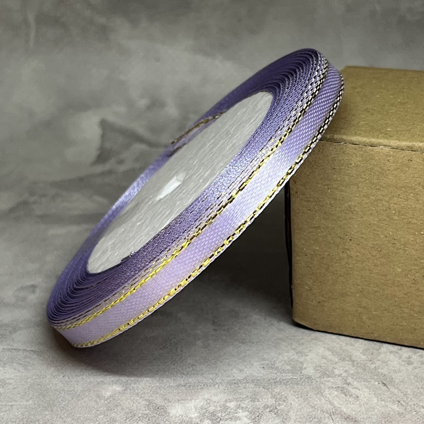 Атласна стрічка 0,6 см з золотим люрексом, арт 018427, бузковий, 22 метри, Бузковий, фото 1