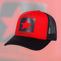 Літня кепка у сіточку з принтом зірка для чоловіків та жінок 54-60 чорний з червоним