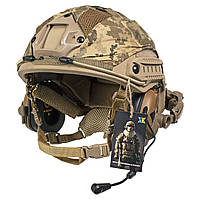 Шолом FAST WENDY койот в кавері з оригінальними навушниками Earmor M32/M31 і кріпленням "чебурашка"
