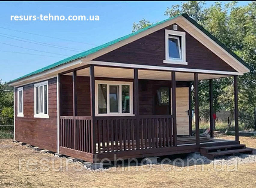Каркасний будинок 6м х 6м.Фальшбрус із терасою