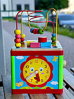 Дерев'яна іграшка Центр розвиваючий MD 0880 куб, лабіринт на дроті, розмір 18-27-18см, лабіринт, шестерні, в коробці 19,5-16-18,5, фото 2