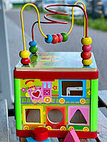 Дерев'яна іграшка Центр розвиваючий MD 0880 куб, лабіринт на дроті, розмір 18-27-18см, лабіринт, шестерні, в коробці 19,5-16-18,5, фото 6