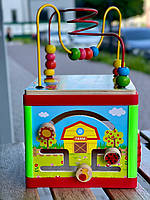 Дерев'яна іграшка Центр розвиваючий MD 0880 куб, лабіринт на дроті, розмір 18-27-18см, лабіринт, шестерні, в коробці 19,5-16-18,5, фото 7