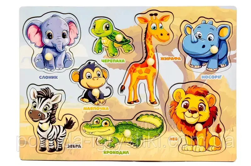 Дерев'яний сортер-вкладиш "Африканські тварини" Puz-88742 PuzzleOk, фото 1