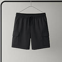 Чоловічі стильні чорні трикотажні шорти-карго з кишенями