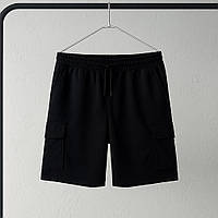 Чоловічі стильні чорні трикотажні шорти-карго з кишенями