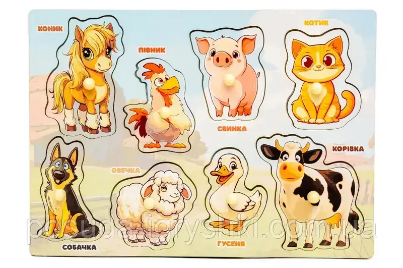 Дерев'яний сортер-вкладиш "Свійські тварини" Puz-88741 PuzzleOk, фото 1