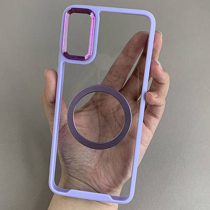 Чохол для Motorola E40 прозорий чохол із бузковою рамкою з кільцем магсейф на телефон моторола е40 q08j, фото 1