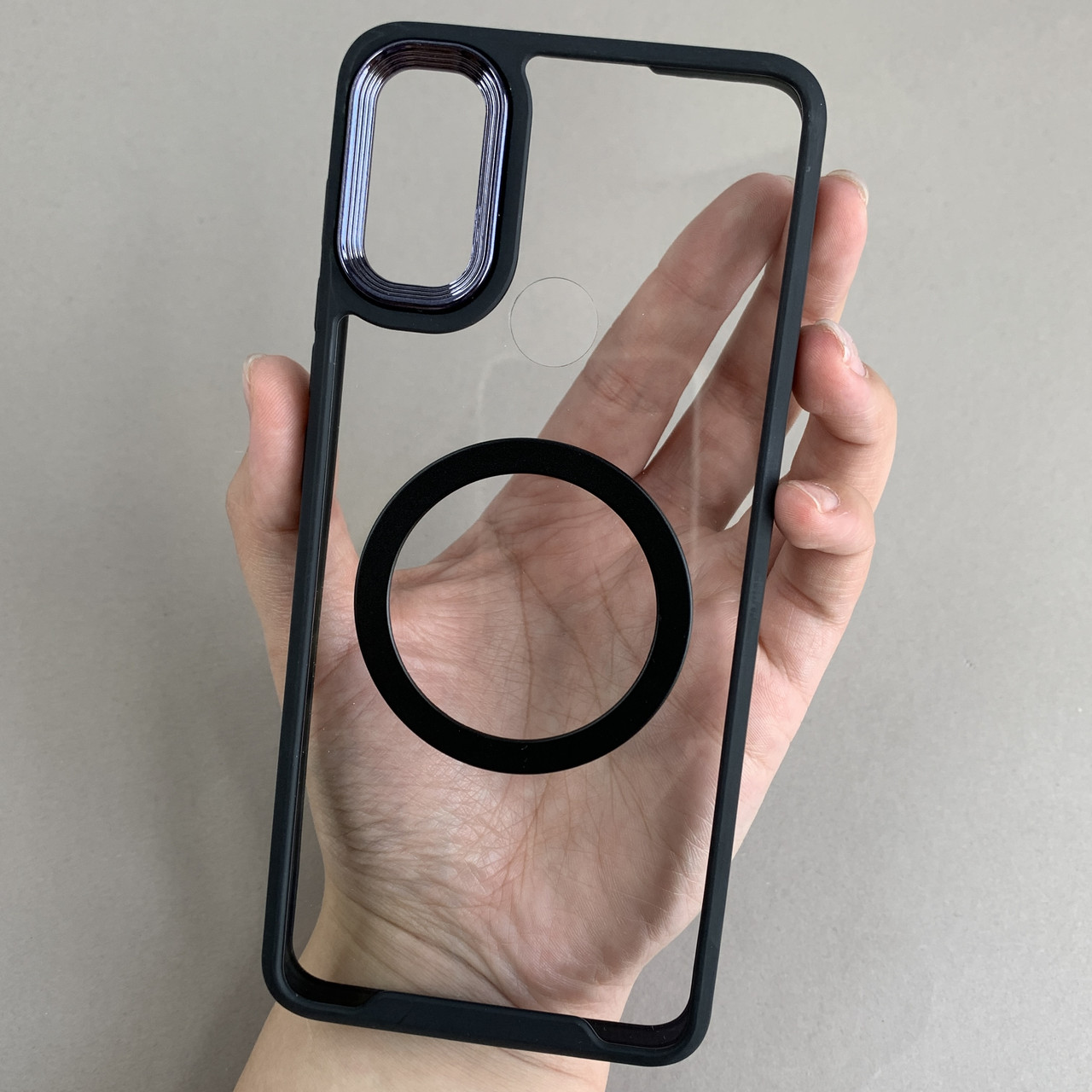 Чохол для Motorola E20 прозорий чохол c чорною рамкою з кільцем магсейф на телефон моторола е20 q08j
