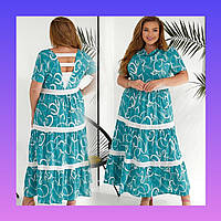 Жіноча м'ятна літня сукня батал з принтом великого розміру
