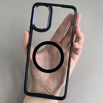 Чохол для Motorola G22 прозорий чохол з чорною рамкою з кільцем магсейф на телефон моторола г22 q08j, фото 1