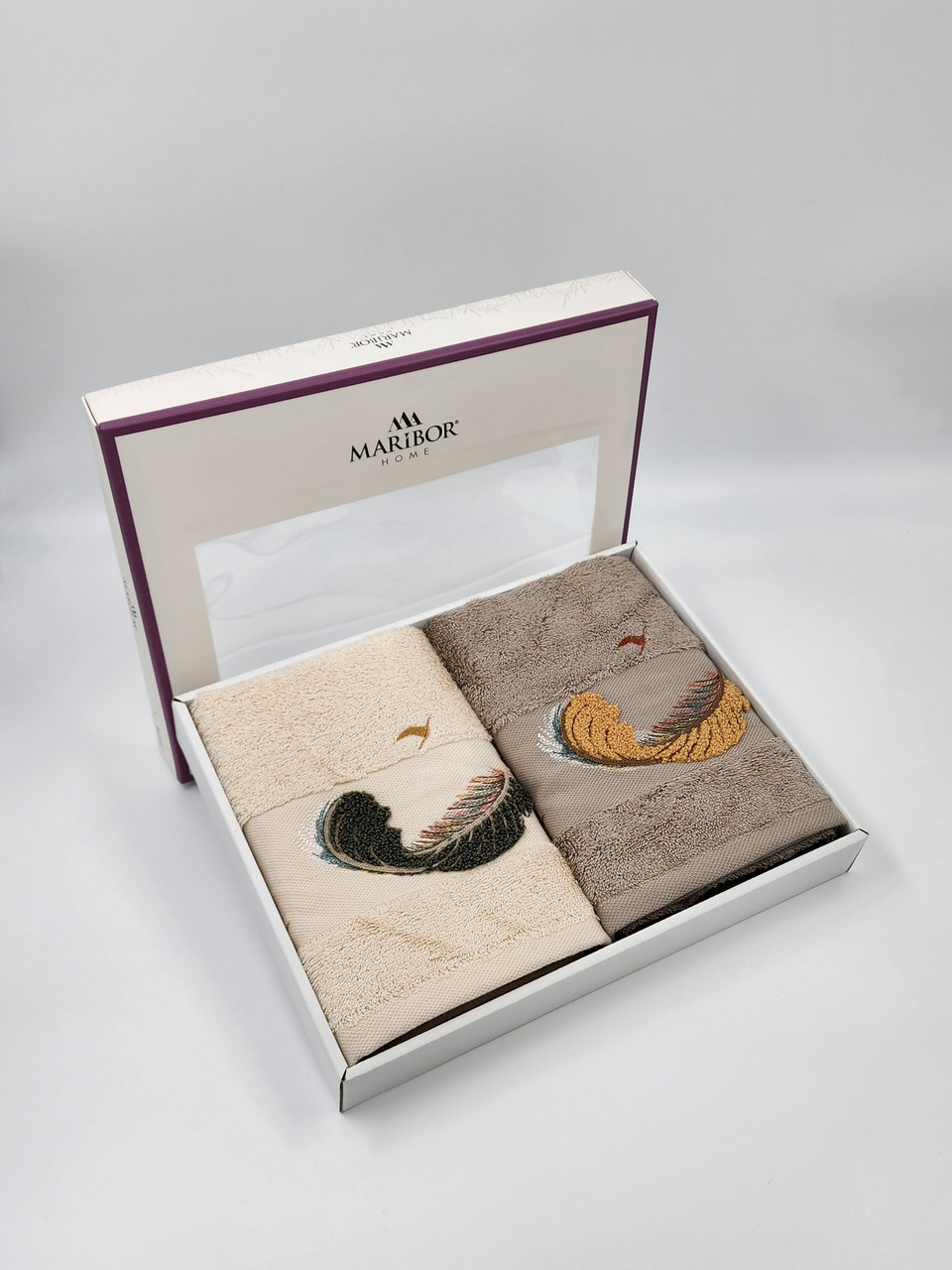 Подарунковий набір рушників для обличчя Maribor 2 шт. Piuma Beyaz - Vizon, фото 1