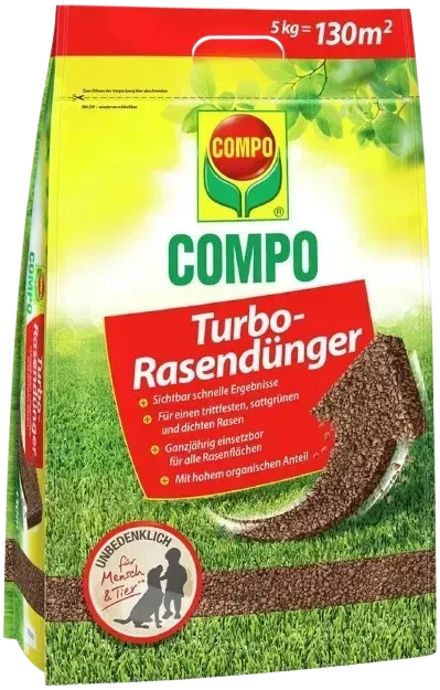 Газонне добриво 5 кг COMPO Turbo з мікоризою органо-мінеральне добриво для всіх типів газонів, фото 1