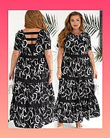 Жіноча чорна літня сукня батал з принтом великого розміру