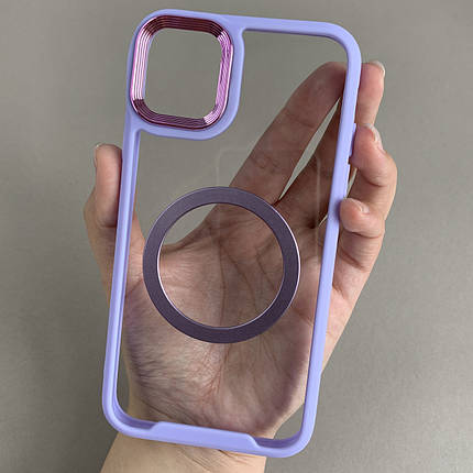 Чохол для iPhone 11 прозорий чохол із бузковою рамкою з кільцем магсейф на телефон айфон 11 q08j, фото 1