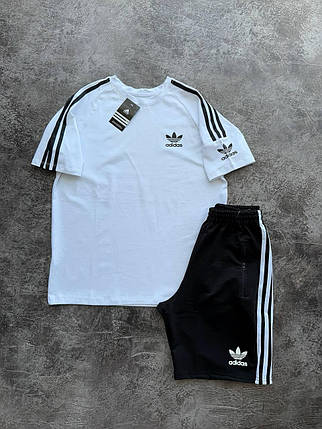 Літній чоловічий спортивний костюм футболка шорти кепка Adidas White чорний бавовна повсякденний костюм Адідас, фото 2