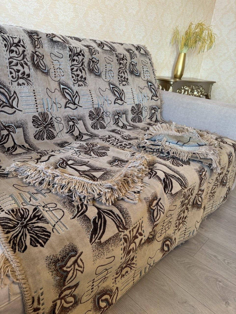 Накидки на диван і два крісла велюрові з бахромою, фото 1