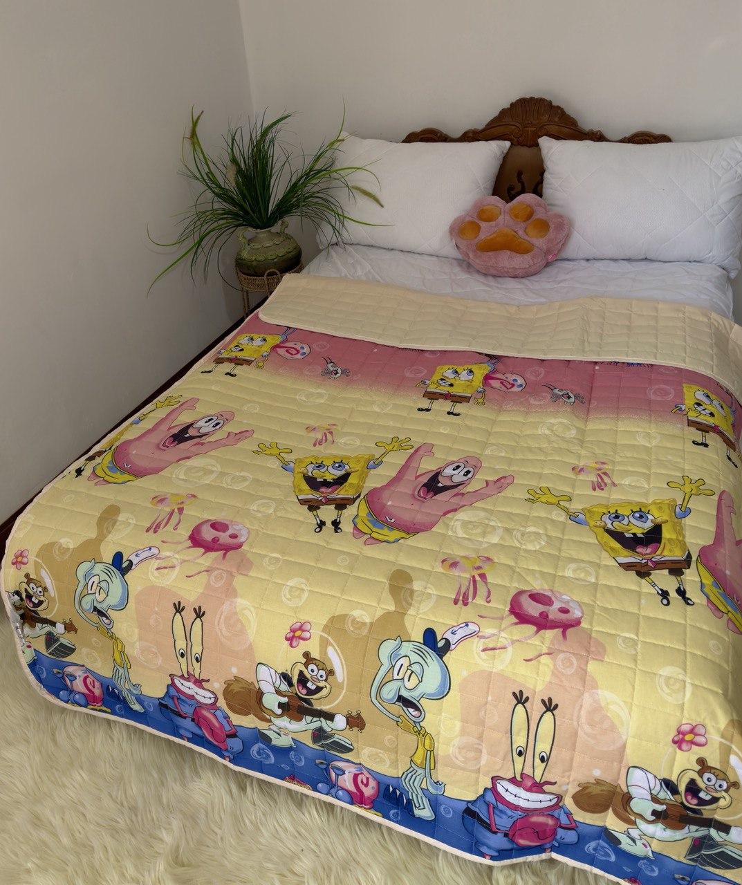 Покривало стьобане бавовняне на дитяче ліжко губка Боб 150*210см, фото 1