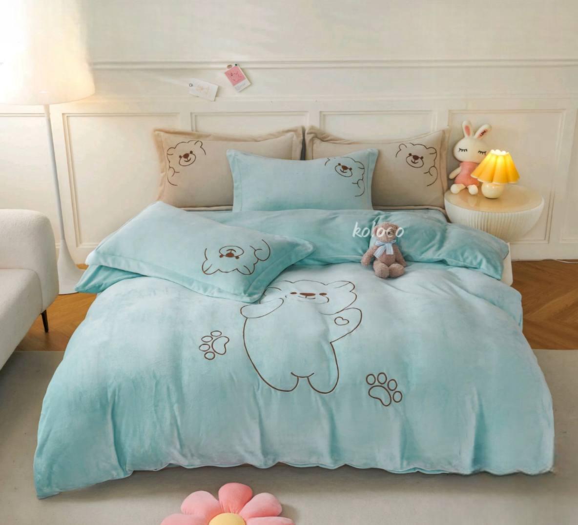 Велюровое постельное белье полуторный комплект с мишками, фото 1