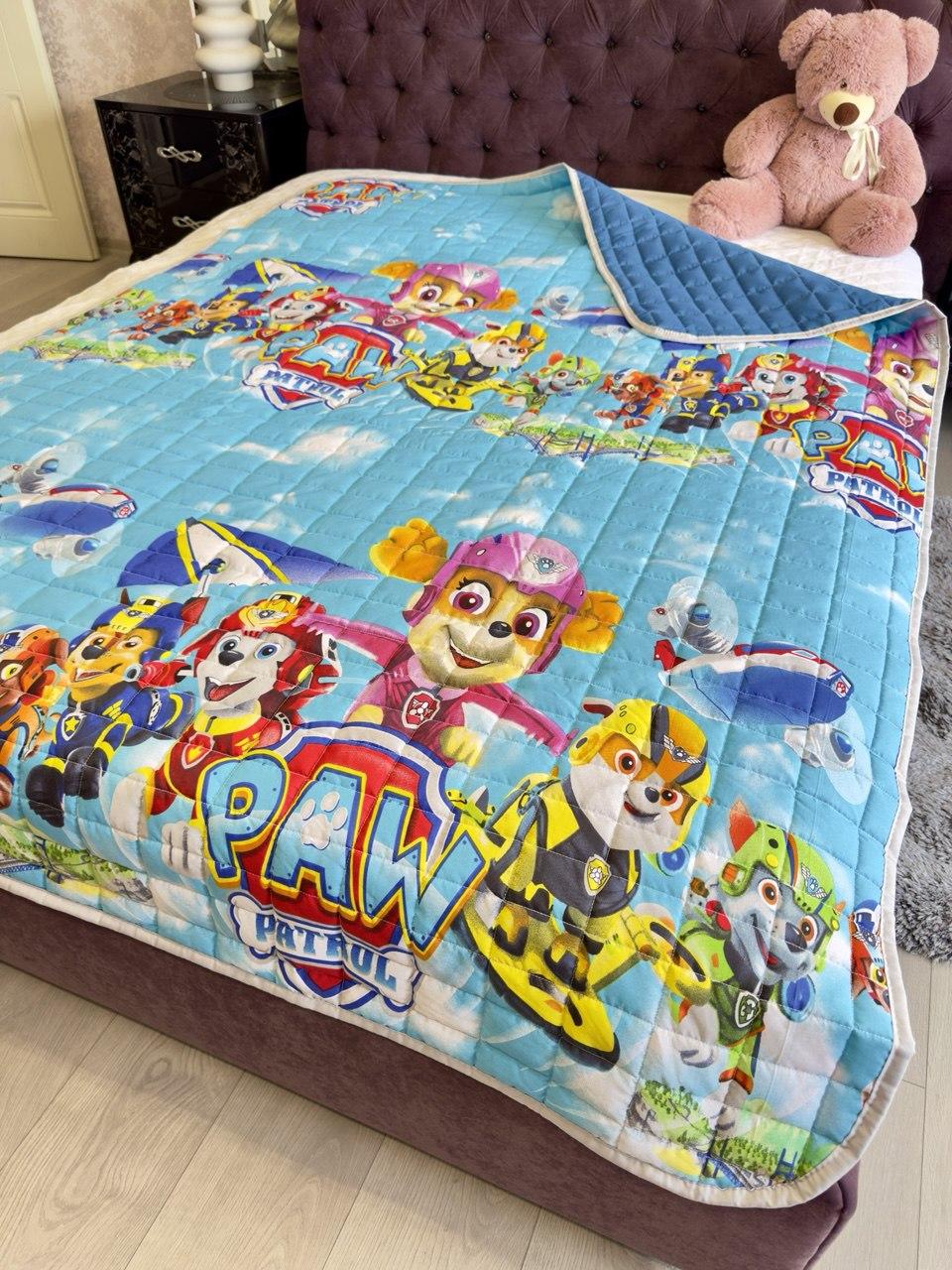 Покривало стьобане бавовняне на дитяче ліжко Щенячий патруль 150*210см, фото 1