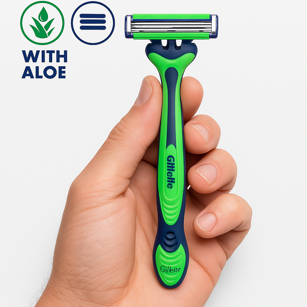 Одноразові станки Gillette Blue3 Sensitive 9+3 (12 шт) 3 леза з алое для чутливої шкіри, гладке гоління, фото 1