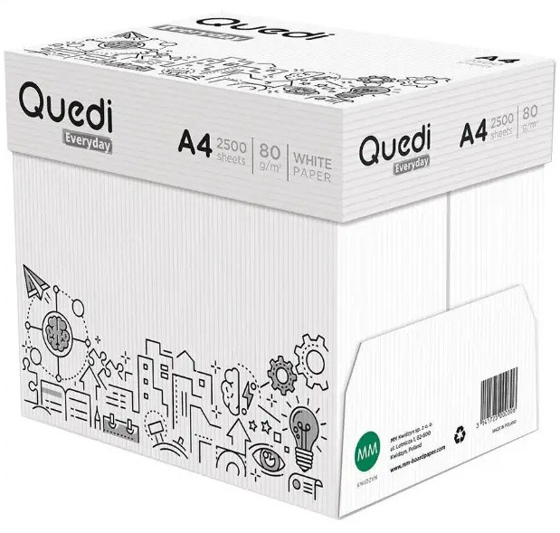 Папір офісний А4 80г/м2 500 аркушів у пачці ящик 5 пачок Quedi Everyday, фото 1