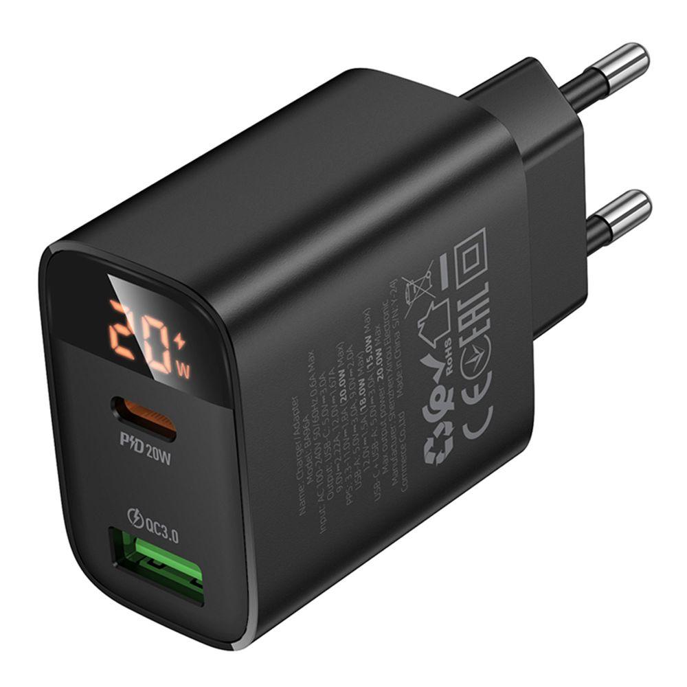 Мережевий Зарядний пристрій Borofone BA96A 1USB-C/1USB PD/QC 20W Led Display, фото 1
