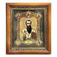 Ікона Василь Великий Святитель, лик 15х18 см, у коричневому прямому дерев'яному кіоті