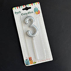 Свічка в торт 3, срібло