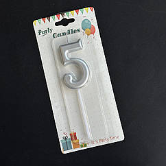 Свічка в торт 5, срібло