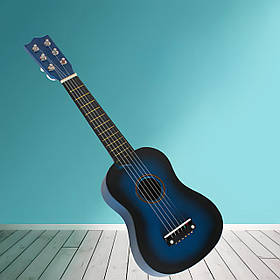 Гіталеле синього кольору — шестиструнна міні-гітара (гібрид укулеле) для подорожей та навчання, 54×17,5×6 см