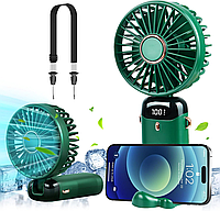 Складаний USB міні-вентилятор ручний / настільний п'ятишвидкісний з дисплеєм і підставкою для телефону + ремінець
