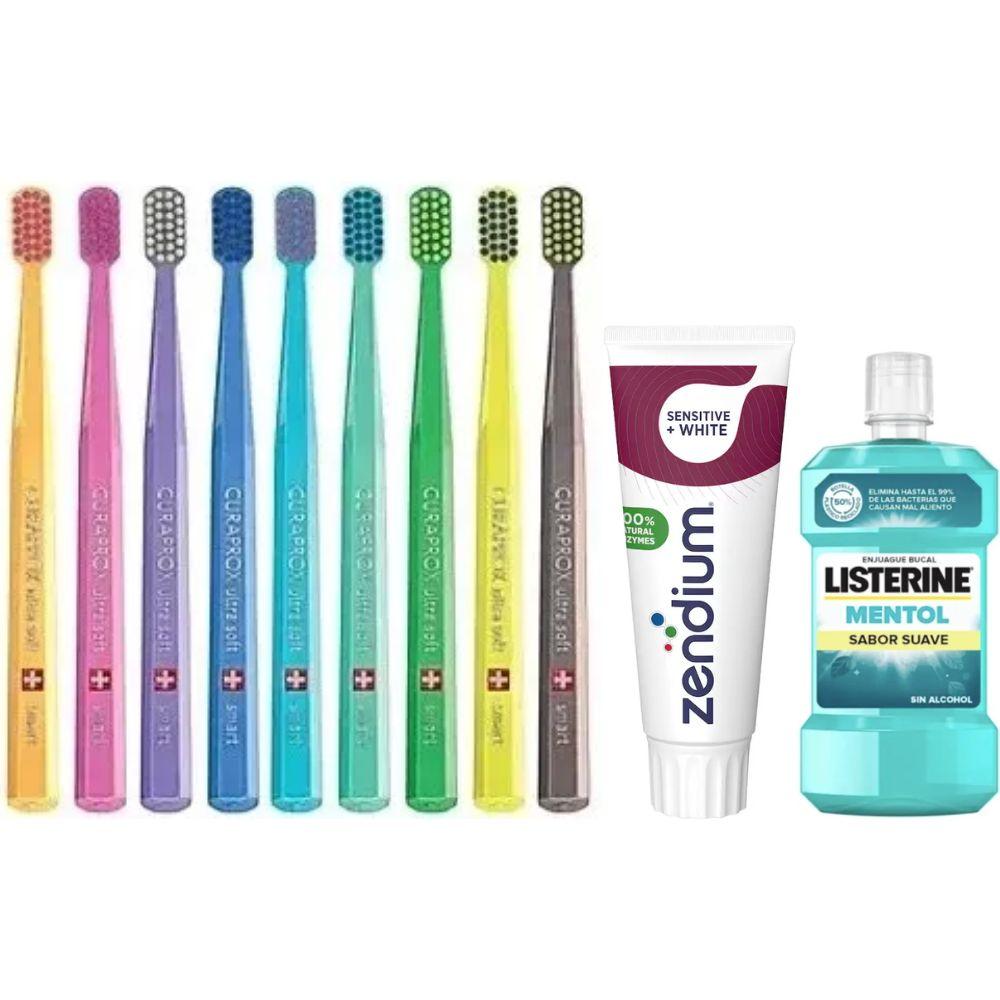 Зубна щітка Curaprox CS Smart 7600 + паста Zendium Sensitive+White відбілювання + ополіскувач LISTERINE mentol Sabor Suave 0% alc.