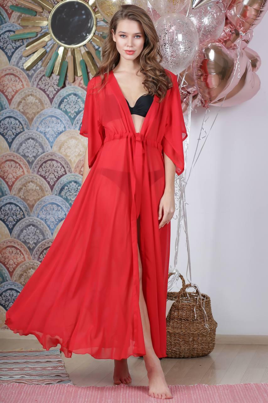 Жіноча пляжна батальна туніка із шифону, розмір універсальний (48-52), колір червоний