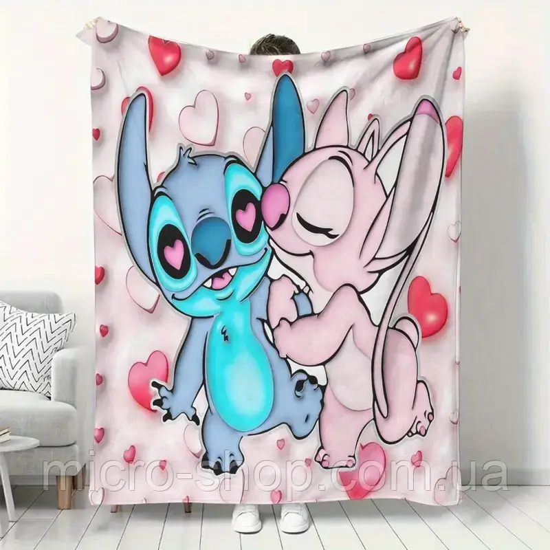 Плюшевий плед ковдра покривало Стіч та Ангел Ліло та Стіч Lilo & Stitch 150х200 см, фото 1
