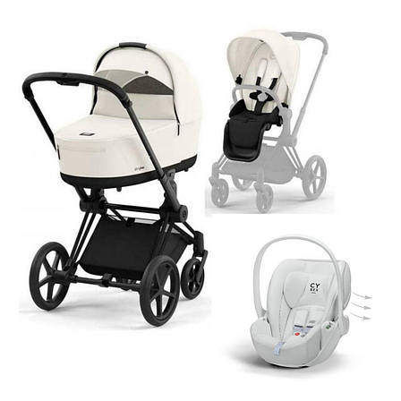 Cybex Priam 4.0 коляска 3 в 1 Off White шасі Matt Black /Автокрісло Cybex Cloud T i-Size Urban Mobility white, фото 1