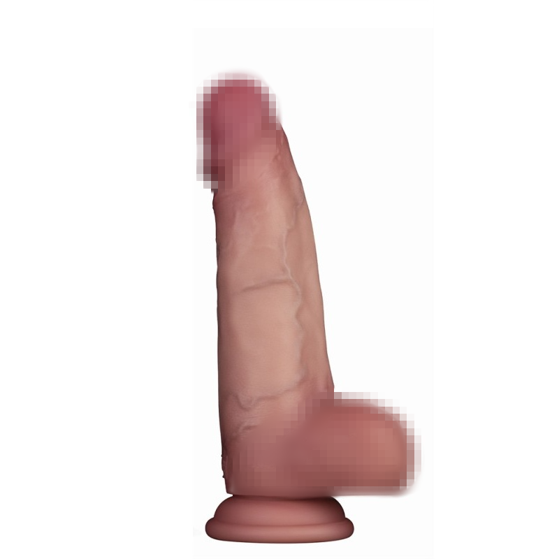 Коричневий реалістичний товстий фалоімітатор подвійної щільності зі шкірою, що ковзає (20 см), фото 1