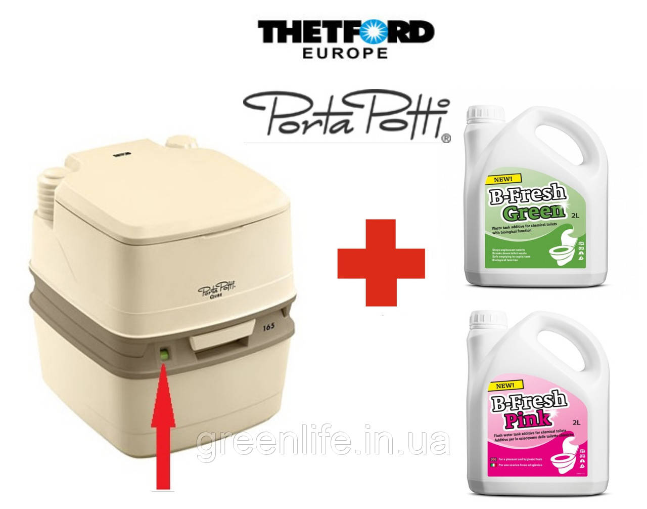 Біотуалет, Порта Поті 165 люкс, Оригінал,THETFORD, Porta Potti 165 Luxe + набір рідин для біотуалету, фото 1