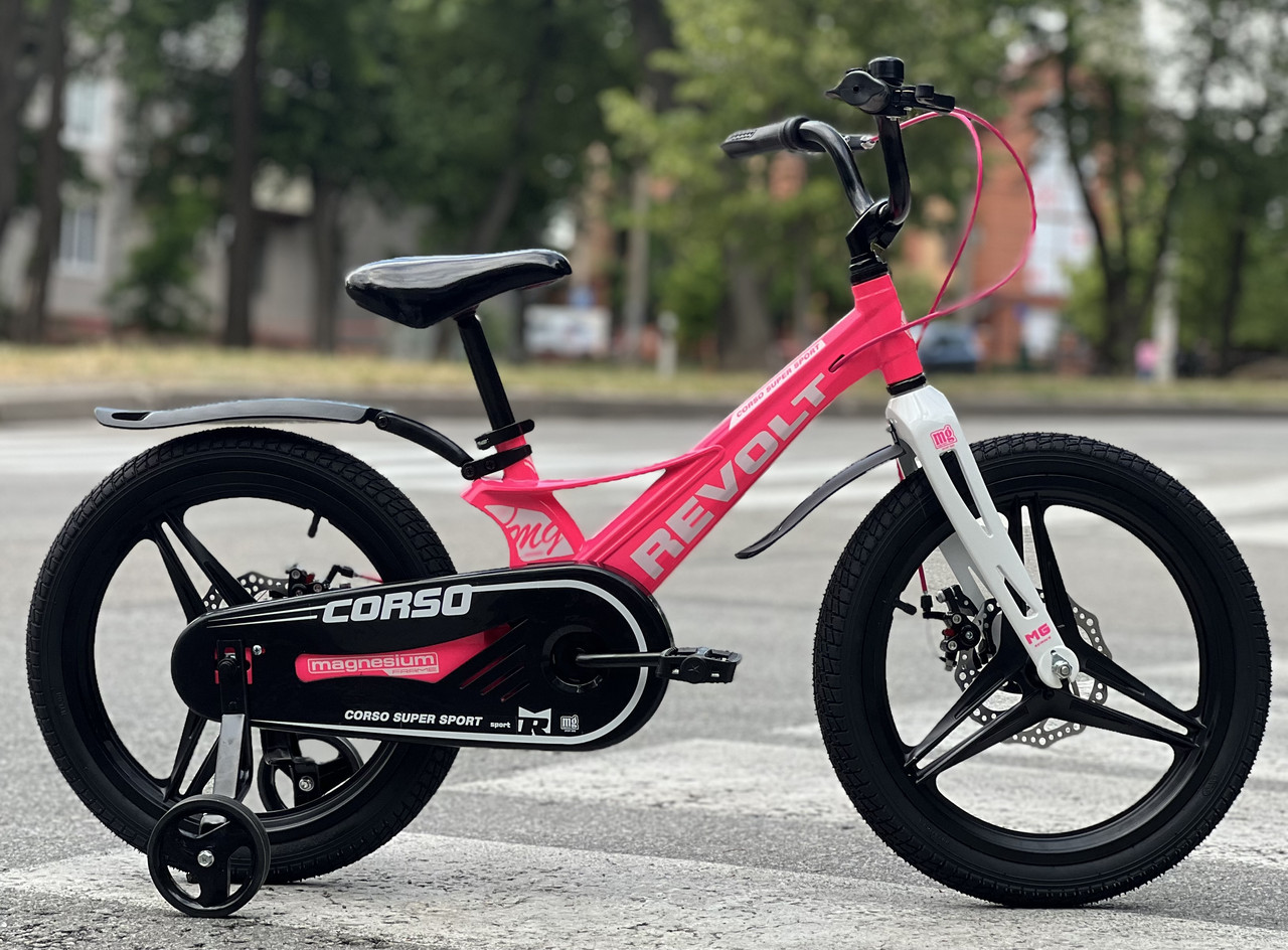 Дитячий велосипед 18" Corso Revolt MG-18736 чорно-рожевий на зріст 105-115 см