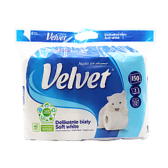 Туалетний папір Velvet Soft White тришаровий 150 відривів 12 рулонів, 7723534 — 798