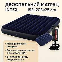 Intex матрас (матрац) надувний, надувний матрац для плавання + 2 подушки та насос, матрац надувний міцний