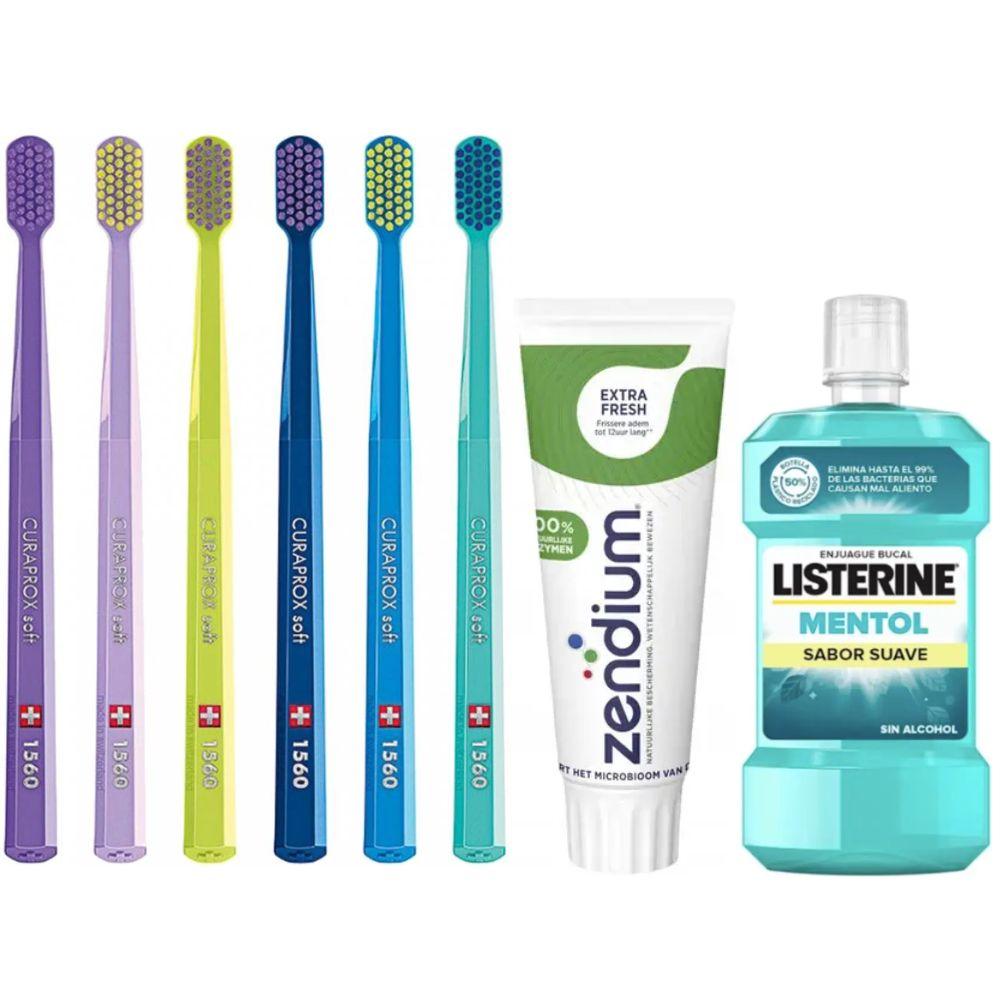Зубна щітка Curaprox CS 1560 Soft для чутливих ясен + паста Zendium Extra Fresh + ополіскувач LISTERINE mentol Sabor Suave 0% alc.